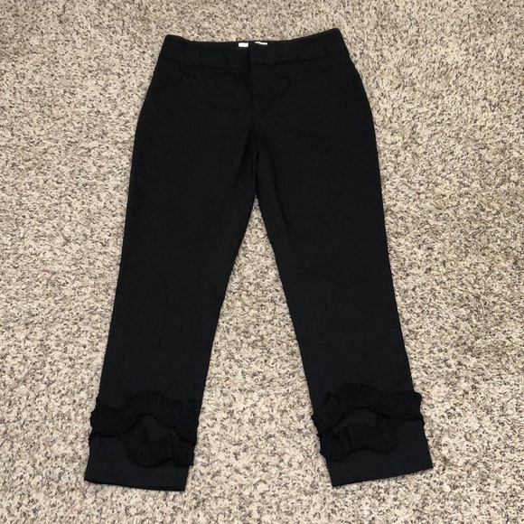 Anthropologie Elevenses Cropped Pants Size 0 Black Ruffle Hem - Picture 2 of 10